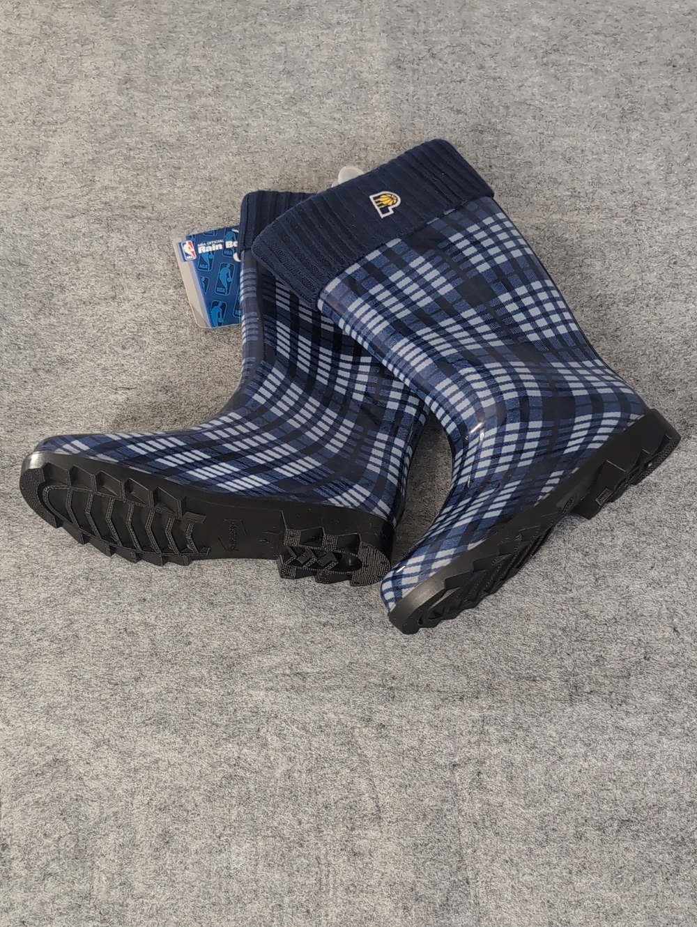 Indiana Pacers Unisex Navy Plaid Rain Boots with Grip Sole Size 9-10
